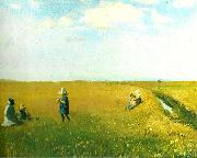 Michael Ancher born og unge piger plukker blomster pa mark nord for skagen Germany oil painting artist